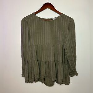 American Eagle Dark Green Ruffle Long Sleeve